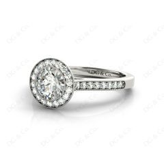 Round Cut Halo Diamond Engagement Ring with Bezel Milgrain Set Centre stone in 18K White