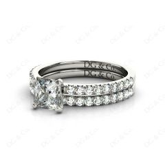 Princess cut diamond wedding set rings with four claws setting Pave Setting Side Stones in Platinum