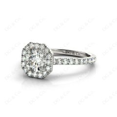 Radiant Square Cut Halo Diamond Engagement Ring with Claw Set Centre Stone in 18K White
