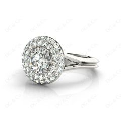 Round Cut Double Halo Diamond Engagement ring with claw set centre stone in 18K White