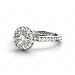Round Cut Halo Diamond Ring with Four Claws Set Centre Stone in 18K White