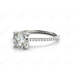 Round Cut Cross Over ring claw set diamond with pave set side stone in Platinum