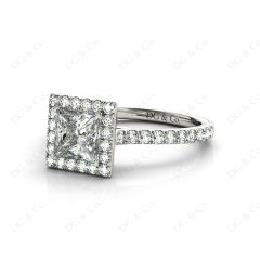 Princess Cut Halo Diamond Engagement Ring with Claw set centre stone in Platinum