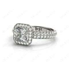 Princess Cut Halo Ring with Milgrain Claw Set Centre Stone in 18K White