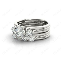 Round Cut Diamond three stones wedding set rings with claw set side stone in Platinum