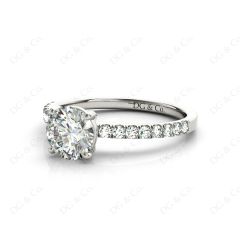 Round Cut Four Claws Diamond Ring with channel Set Side Stones in Platinum