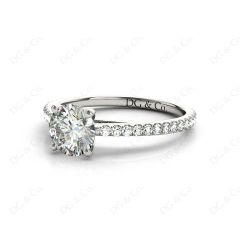 Engagement Ring Round Cut Claw Set Diamond Ring with pave set side stone in Platinum