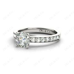 Round Cut Diamond Engagement Ring with Pave Setting Side Stones in 18K White