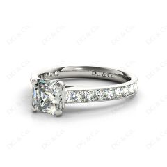 Asscher Cut Diamond Engagement Ring with Four Prong set centre stone in 18K White