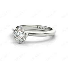 Solitaire Round Cut Four Claw Set Diamond Engagement Ring with Plain Band in 18K White