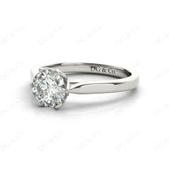 Round Cut Six Claw Set Diamond Ring with Plain Band in Platinum