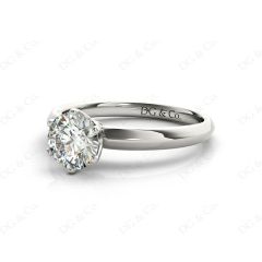 Round Cut Six Claw Set Diamond Ring With Round Cut Diamonds Pave Set on the Sides with a Plain Band in Platinum