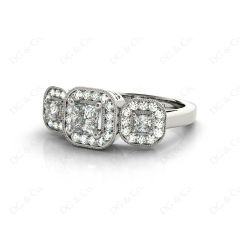 Princess Cut Trilogy Halo Diamond Engagement Ring in Platinum