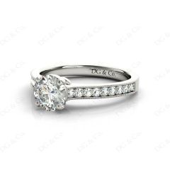 Round Cut Four Claw Set Milgrain Diamond Engagement Ring With Pavé Side Stones in Platinum