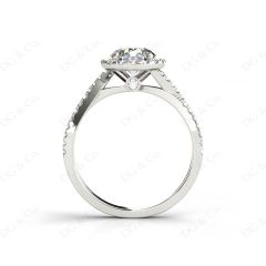 Round Cut Split Shank Diamond Halo Engagement Ring with Pave Set Side Stones Down the Band in Platinum
