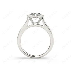 Round Cut Halo Diamond Ring with Bezel Set Centre Stone in Platinum