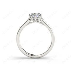 Round Cut Solitaire Diamond Engagement Ring with Twist Six Prong set centre stone in 18K White