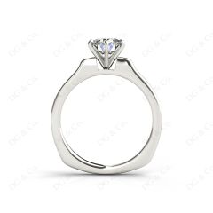 Round Cut Classic Six Claws Diamond Solitaire Ring with Square Edge Shoulders in 18K White