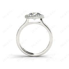Vintage Style Round Cut Halo Diamond Ring with Bezel Set Centre Stone in 18K White