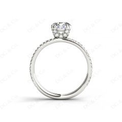 Round Cut Four Double Claw Set Diamond Ring with Pave Set Diamonds Down The Shoulders in Platinum