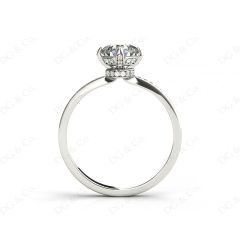 Round Cut Four Claw Set Hidden Halo Diamond Ring with Round Cut Diamonds Pave Set Down the Shoulders and on the Setting in Platinum