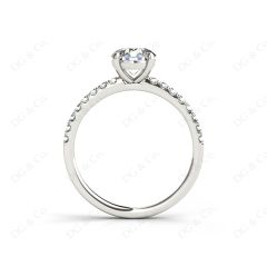 Round Cut Four Claws Diamond Ring with channel Set Side Stones in Platinum