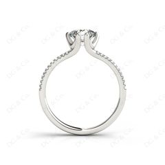 Round Cut Six Prongs Diamond Ring with Pave Set Split Band in Platinum