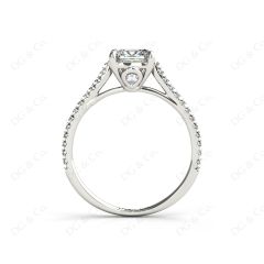 Princess Cut Four Claws Diamond Engagement Ring Pave Set Side Stones in Platinum