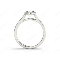 Round Cut Bezel Set Diamond Ring with Channel Set Diamonds Down the Shoulders in 18K White