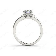 Round Cut Claw Set Trilogy Diamond Ring with Plain Band in Platinum