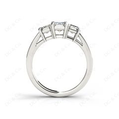 Emerald Cut Trilogy Ring with Channel Set Shoulder Diamonds in 18K White