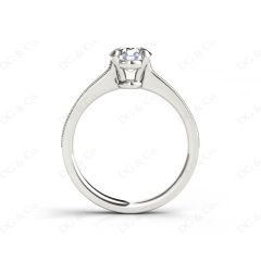 Round Cut Four Claw Set Milgrain Diamond Engagement Ring With Pavé Side Stones in 18k White
