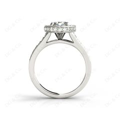 Round Cut Halo Diamond Engagement Ring Split Band with Four Claws Set Centre Stone in 18K White