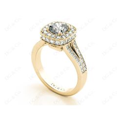 Cushion Cut Halo Ring with Milgrain claw set centre stone in 18K Yellow