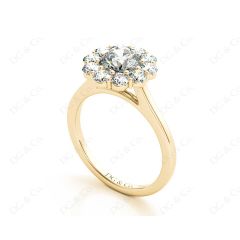 Round Cut Halo Diamond Engagement ring with claw set centre stone in 18K Yellow