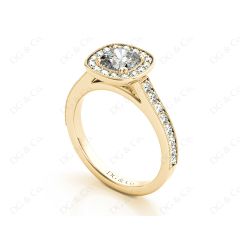 Cushion Cut Halo Diamond Ring with Milgrain Prong Set Centre Stone in 18K Yellow