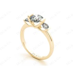 Round Cut Classic Trilogy Tension Set Diamond Ring in 18K Yellow