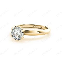 Round Cut Six Claw Set Diamond Ring With Round Cut Diamonds Pave Set on the Sides with a Plain Band in 18K Yellow