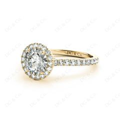 Round Cut Halo Diamond Engagement Ring with Claw Set Centre Stone in 18K Yellow