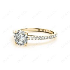 Engagement Ring Round Cut Claw Set Diamond Ring with pave set side stone in 18K Yellow