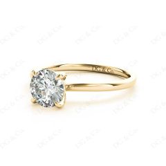 Round Cut Four Claw Set Diamond Ring with Plain Band in 18K Yellow