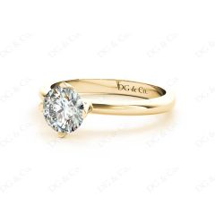 Solitaire Round Cut Four Claw Set Diamond Engagement Ring with Plain Band in 18K Yellow
