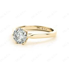 Round Cut Six Claw Set Diamond Ring with Plain Band in 18K Yellow