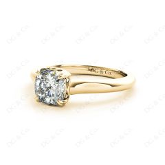 Cushion Cut Classic Four Claws Diamond Solitaire Ring in 18K Yellow