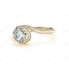 Round Cut Twist band claw set diamond with grain set side stone in 18K Yellow