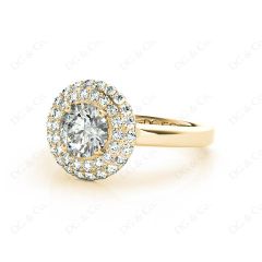 Round Cut Double Halo Diamond Engagement ring with claw set centre stone in 18K Yellow