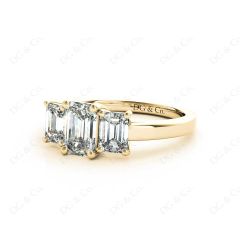 Emerald Cut Four Claw Trilogy Diamond Engagement Ring in 18K Yellow