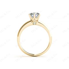 Round Cut Six Claw Set Diamond Ring With Round Cut Diamonds Pave Set on the Sides with a Plain Band in 18K Yellow