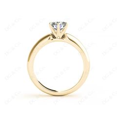 Round cut classic diamond solitaire ring with six claws setting in 18K Yellow