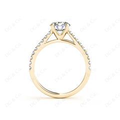 Round Cut Four Claws Diamond Ring with Pave Set Side Stones in 18K Yellow